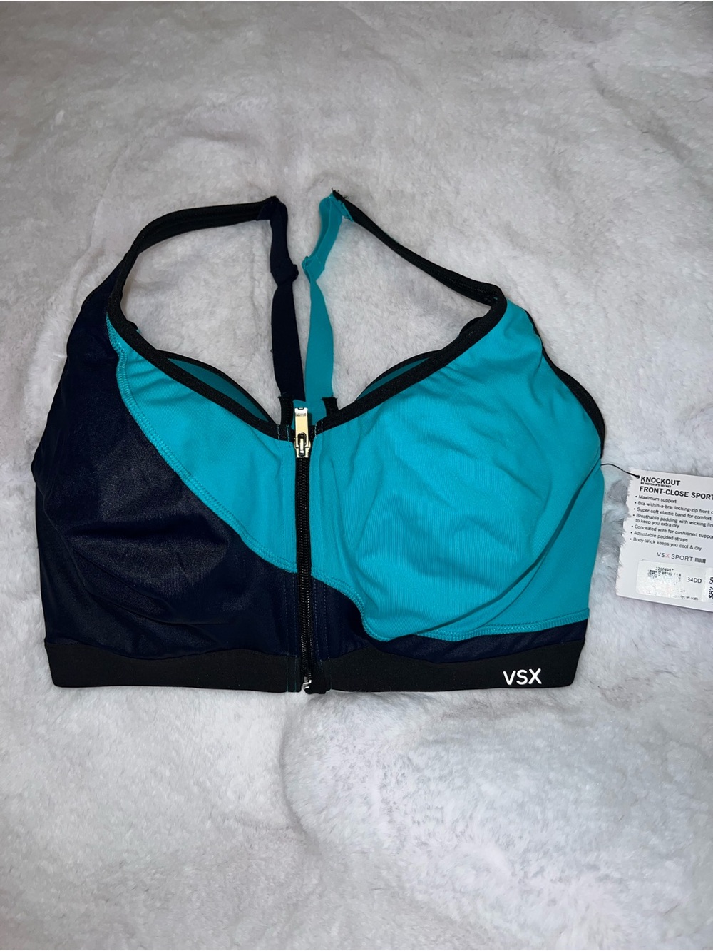 VSX Teal & Navy Zip-Front Racerback Sports Bra